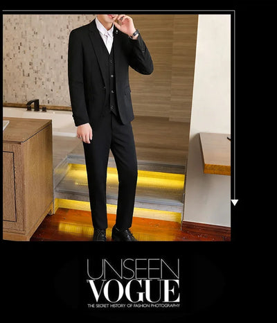 Suit (Blazer+ Vest + Trousers +) Men's Fashionable Business Solid color Gentleman's Wedding Workwear Casual Performance Suit