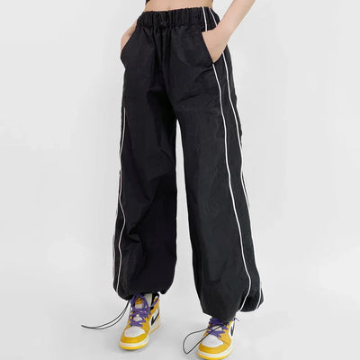 Women's Wide-Leg Joggers Adjustable Ankle Cuffs Side Stripes Drawstring Waist Lightweight Streetwear