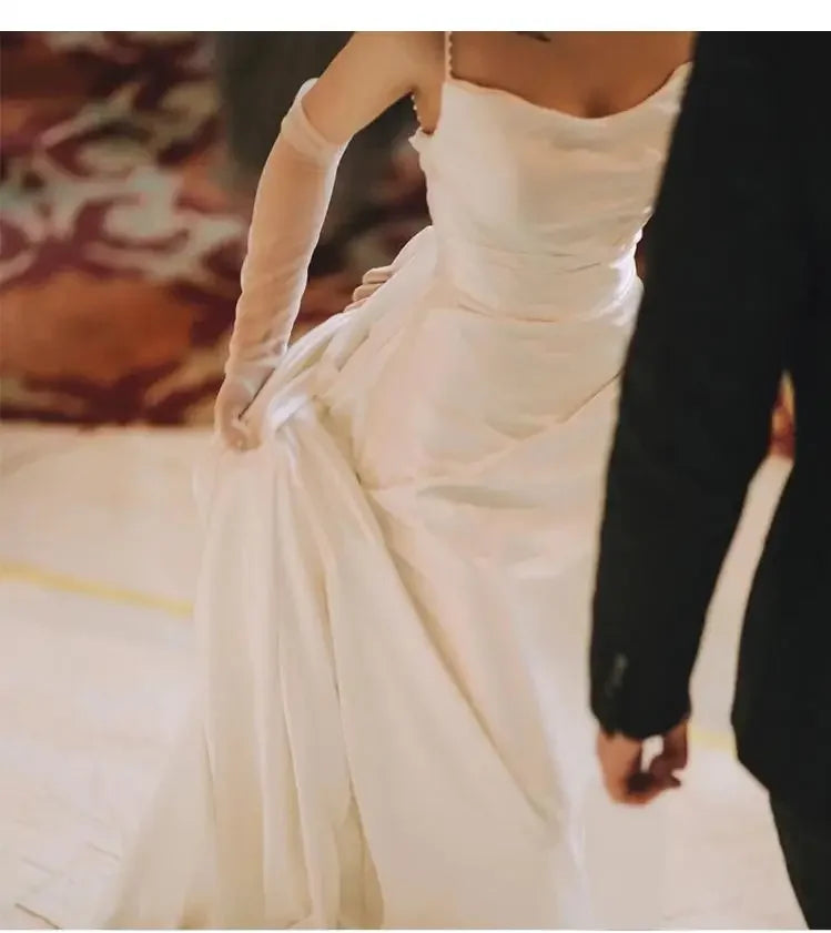 French Hepburn Style Light Wedding Dress 2024 New Elegant Spaghetti Strap Bridal Gown Lace Up Floor-length Vestido De Novia