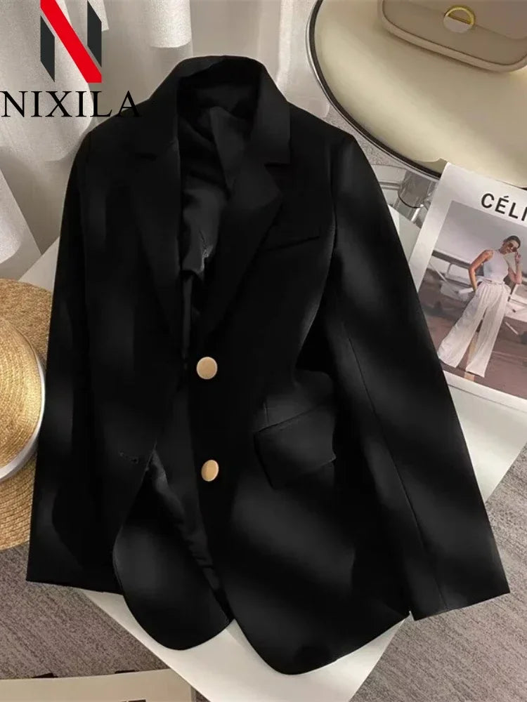 Women's Double Breasted Blazer Chic Office Lady Vintage Coat Fashion Notched Collar Long Sleeve Ladies Outerwear Stylish Tops