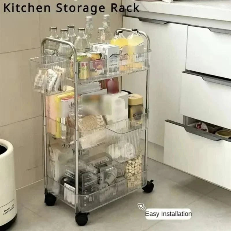 Acrylic Trolley with Wheel Multilayer Transparent Storage Rack Living Room Snack Storages Shelf Bathroom Mobile Shelf Home Items