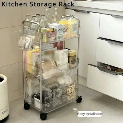 Acrylic Trolley with Wheel Multilayer Transparent Storage Rack Living Room Snack Storages Shelf Bathroom Mobile Shelf Home Items