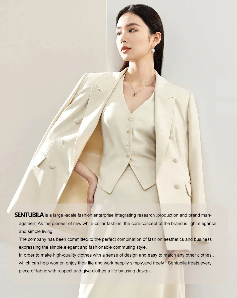 SENTUBILA Two Piece Skirt Sets Women Outfits 2025 Spring Office Ladies V Neck Grey Blazer Jackets Straight Slit Skirt 143Z56241