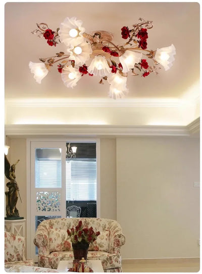 Home Decor Pastoral Retro LED Ceiling Lamp Warm Romantic Flower Chandeliers Fixtures for Living Room Bedroom Lighting Luminaire