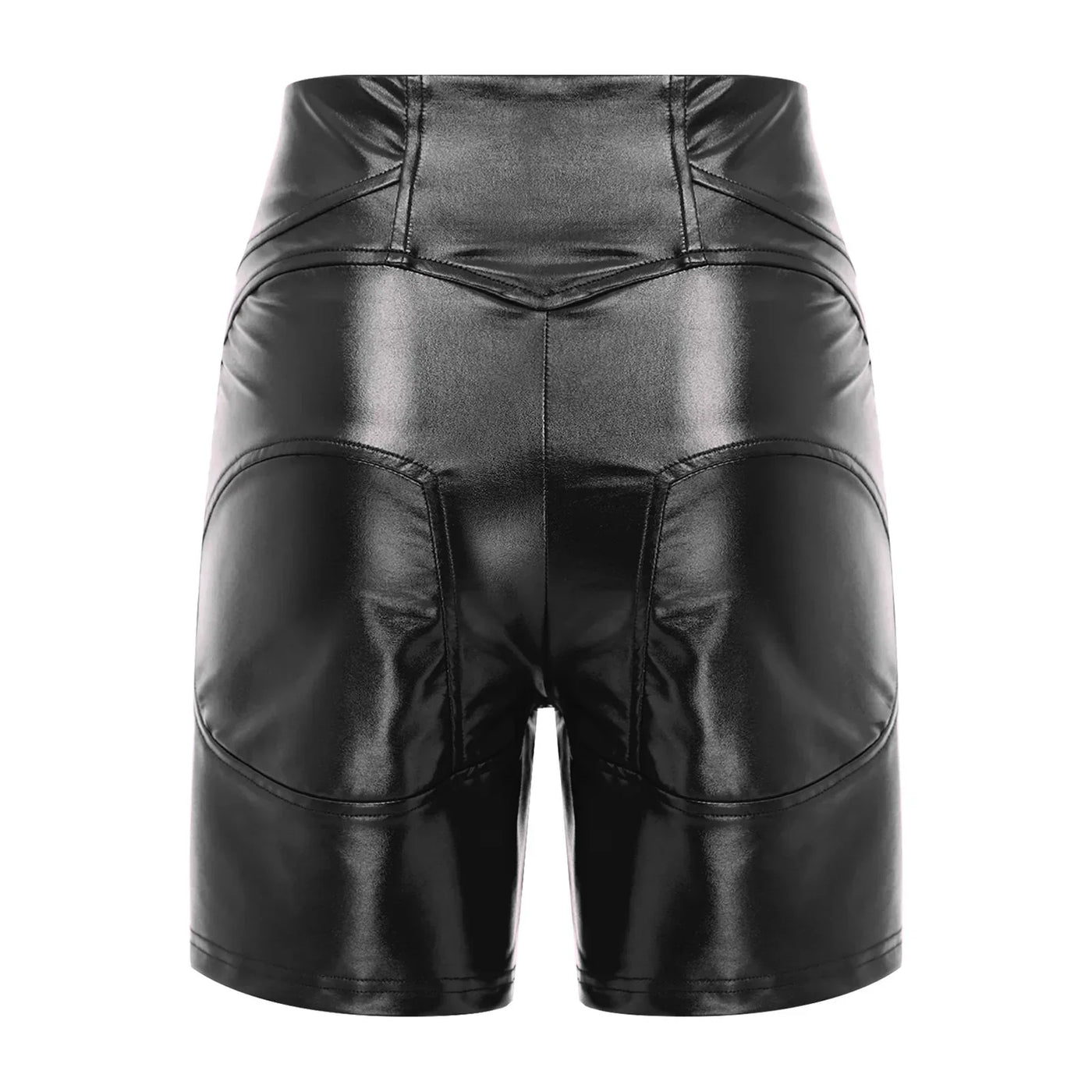 Womens Metallic Shiny Biker Tights Shorts High Waist Front Zipper Pockets Bodycon Short Leggings Motor Riding Dance Shorts