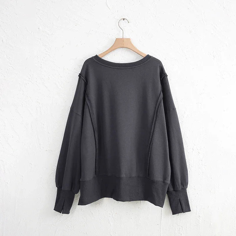 Oversized 100% Cotton Women Sweatshirts Long Sleeve Patchwork Open Side Streetwear Harajuku Pullovers Autumn Clothes For Women