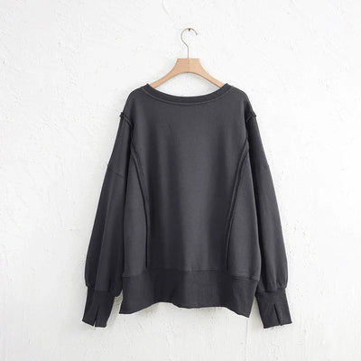 Oversized 100% Cotton Women Sweatshirts Long Sleeve Patchwork Open Side Streetwear Harajuku Pullovers Autumn Clothes For Women