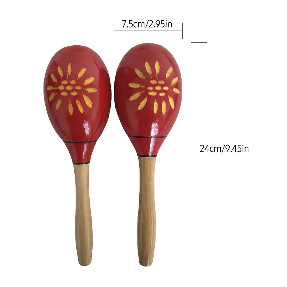 1 Pair Wooden Maracas Sand Hammer Rumba Shakers Rattles Sand Hammer Percussion Instrument Musical Toy for Kid Children Games - Elanique