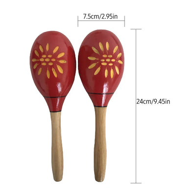 1 Pair Wooden Maracas Sand Hammer Rumba Shakers Rattles Sand Hammer Percussion Instrument Musical Toy for Kid Children Games - Elanique