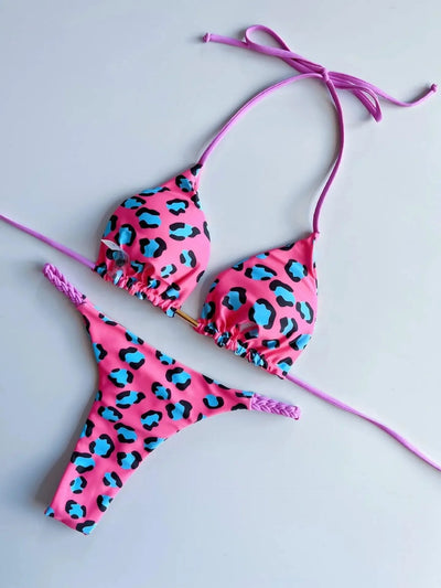 Swimwear Women Leopard Printed Sexy Bikini Set Striped Beachwear Summer Swimsuit Two-pieces Thong Bathing Suit Biquinis