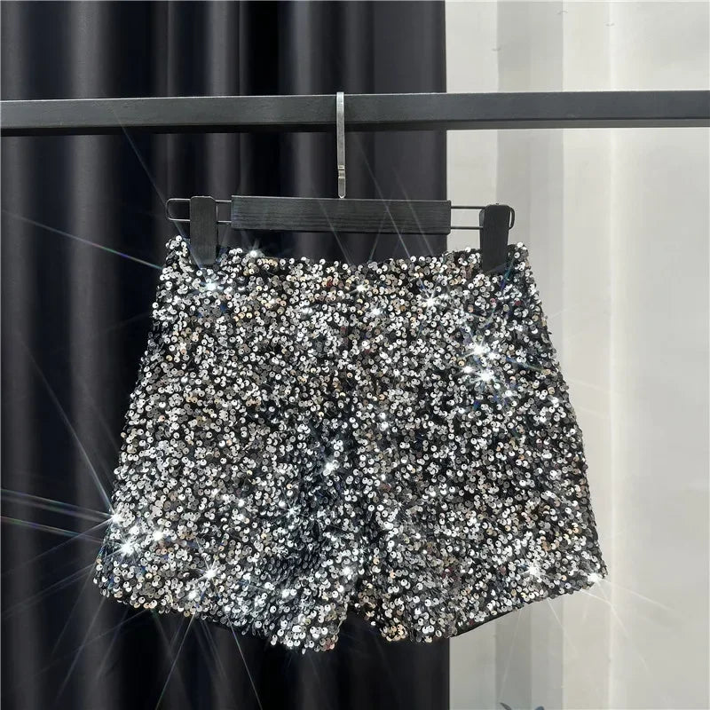 2025 New Summer Spring New Full Sequined Shiny Casual Shorts Heavy Zipper Nightclub Socialite Short Shorts Hot Pants for Women - Elanique