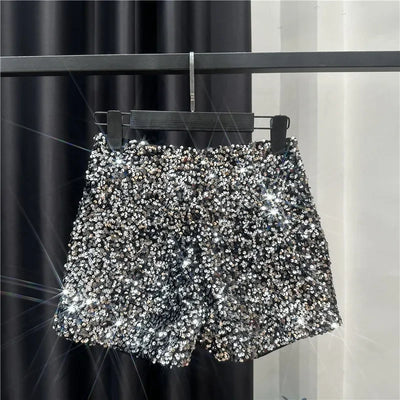 2025 New Summer Spring New Full Sequined Shiny Casual Shorts Heavy Zipper Nightclub Socialite Short Shorts Hot Pants for Women - Elanique