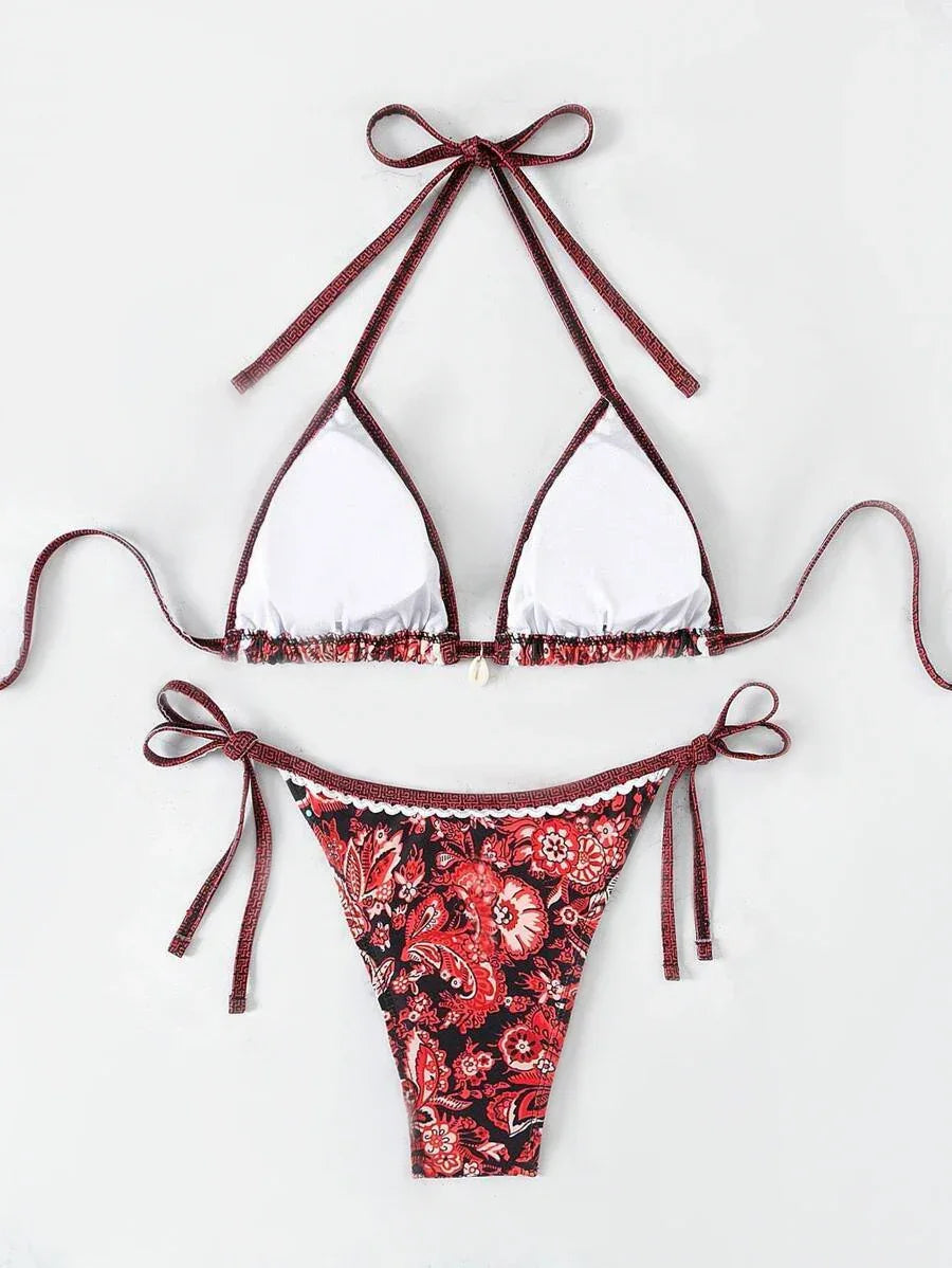 2025 Halter String Triangle Two Piece Bikini Women Swimwear Female Swimsuit Bathers Bathing Swimming Suit Beachwear Summer - Elanique