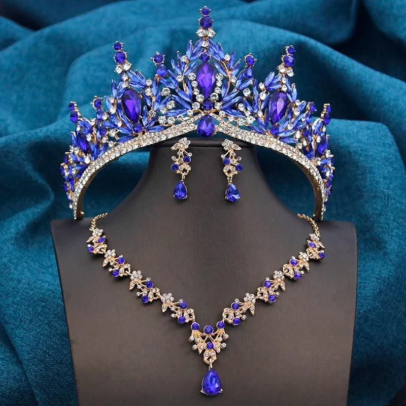 Wedding Tiaras, Bridal Set Costume Accessories, Jewellery Sets for Women 3 Pcs Necklace, Earrings and Crown
