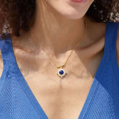 Classic Lapis Lazuli 925 Silver Gold Plated Pendant Necklace Natural  Zircon Stone Chic Choker Necklace Gift