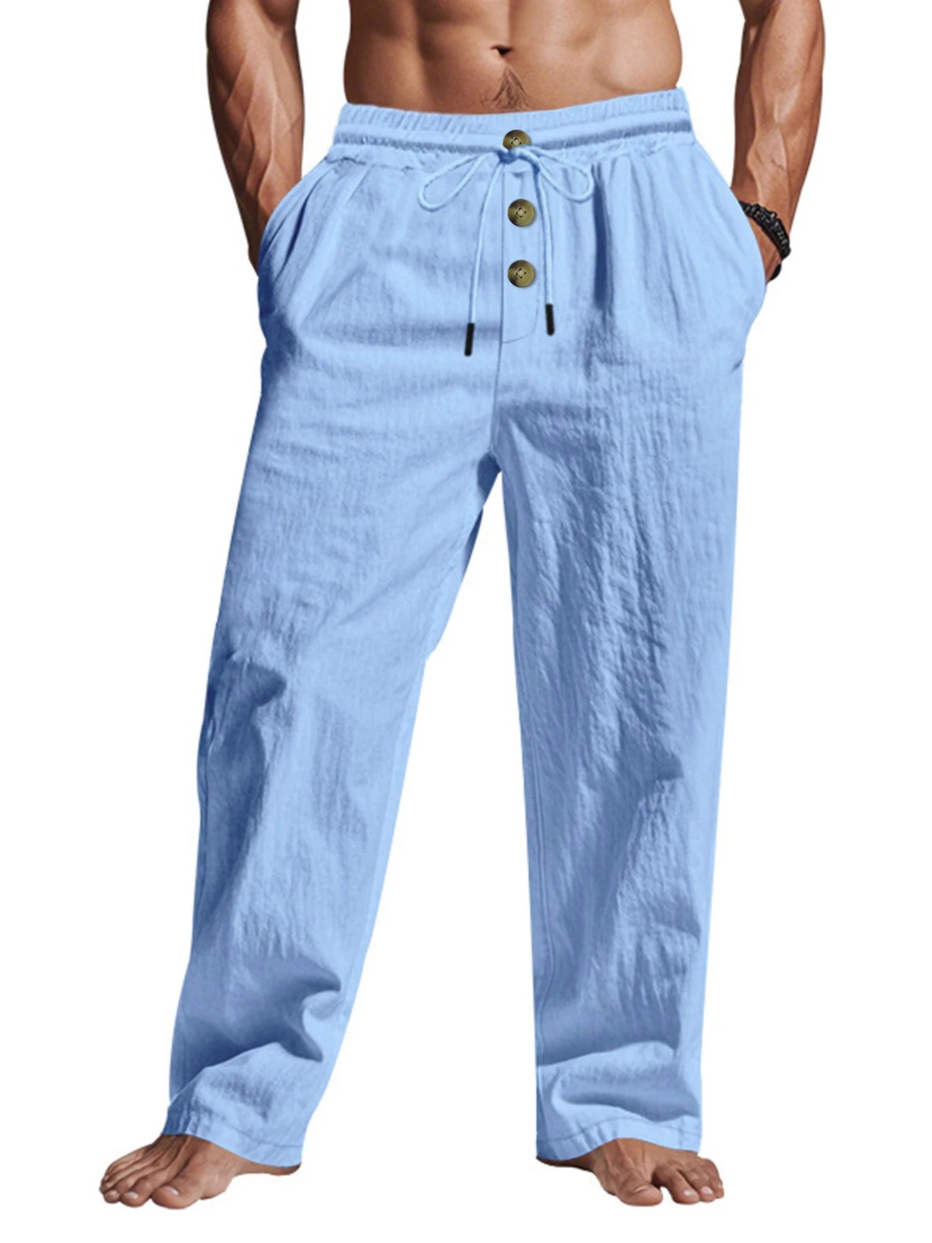 Men's Casual Trousers 2025 Spring/Summer New Man Large Size white Straight trousers Solid Beach black Fitness Pants S-XXXL