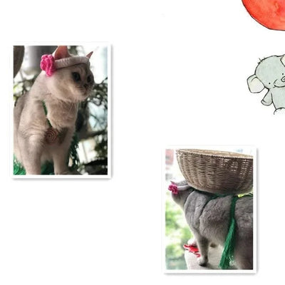 Pet Apparel Cat Bikini Headwear Straw Skirt Handwoven Wool Cat Collar Headwear 3-piece Set Pet Clothes Costume Puppy Clothes