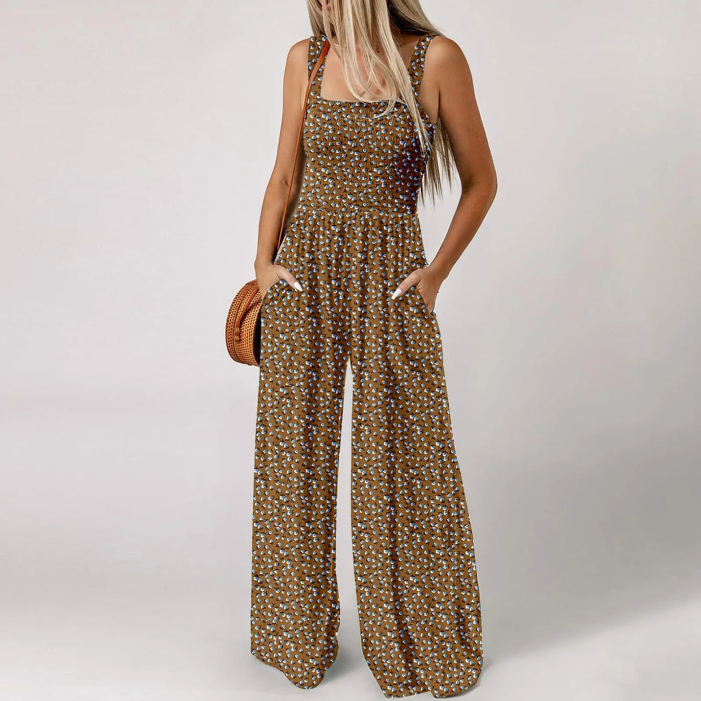 Summer Sexy Sling Jumpsuits Women'S Fashion Printed Loose Pencil Pants Casual Streetwear Elegant Party Female Spaghetti Rompers
