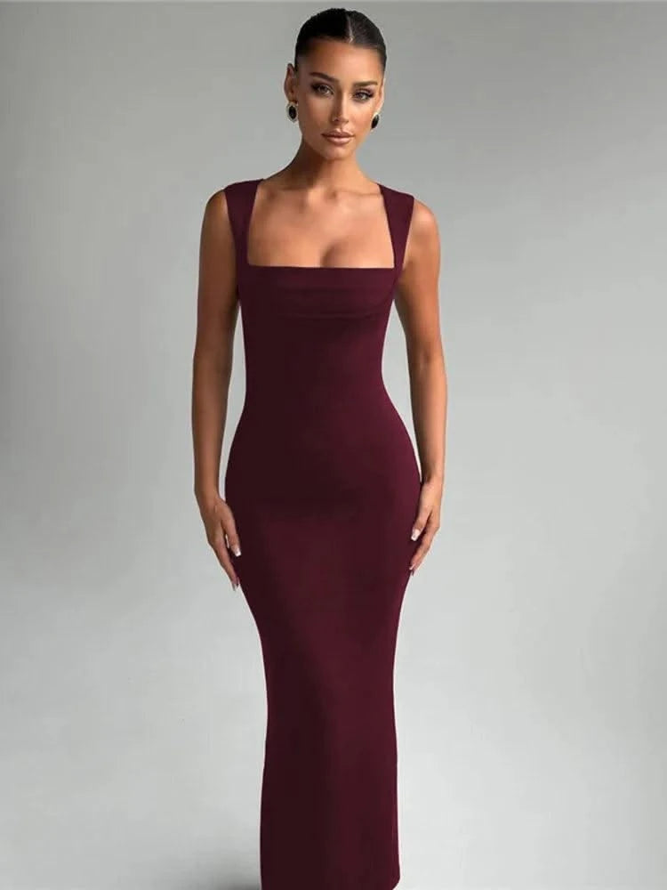 Royal Style Square Collar Sleeveless Sexy Maxi Dress For Women