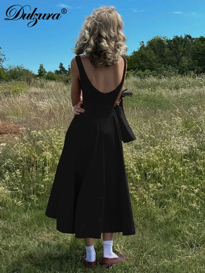 Dulzura Sexy Elegant Midi Dress Backless Solid Ruched Women Luxury Dresses Lady Evening Party Birthday Club Summer Y2K Clothes