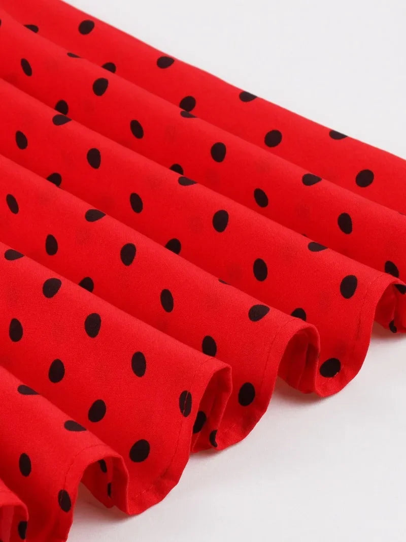2025 New Women Party Dress Dot Print Sleeveless A Line 50s Evening Gowns Red A-line Tight Waist Prom Banquet Summer Midi Dress - Elanique