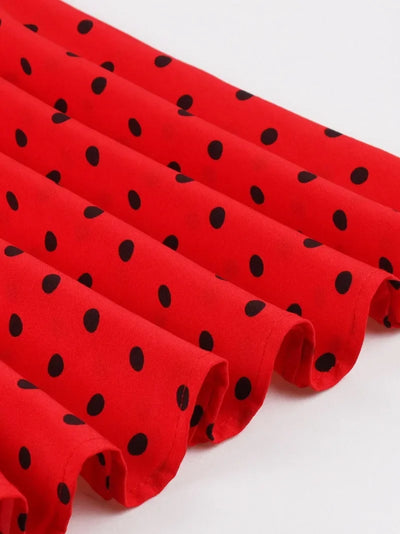 2025 New Women Party Dress Dot Print Sleeveless A Line 50s Evening Gowns Red A-line Tight Waist Prom Banquet Summer Midi Dress - Elanique