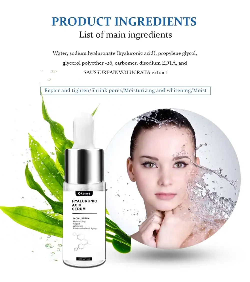 15ml Hyaluronic Acid for Face Serum Moisturizing Whitening Facial Essence Face Cream Repair Anti Aging Lifting Firming Skin Care