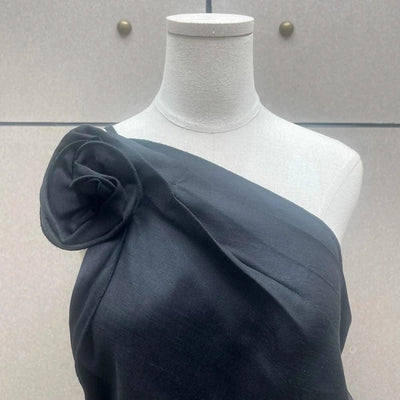Linen Blend One-Shoulder Women's Vest Y2K Style Peplum Top with Stereoscopic Flower Decoration Elegant Commuter Wear for Summer