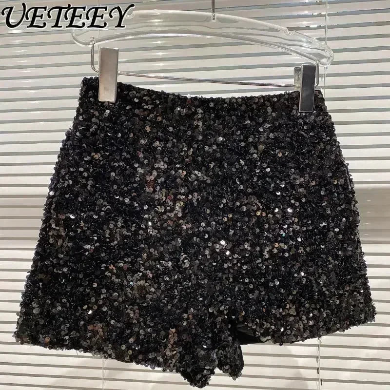 2025 New Summer Spring New Full Sequined Shiny Casual Shorts Heavy Zipper Nightclub Socialite Short Shorts Hot Pants for Women - Elanique