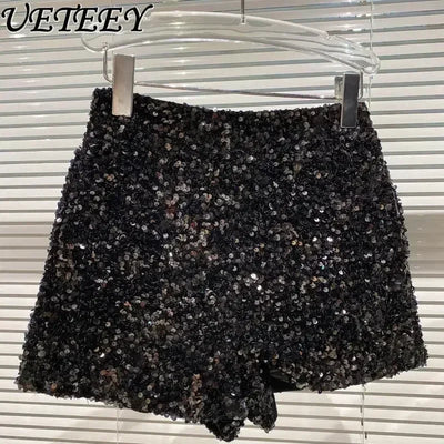 2025 New Summer Spring New Full Sequined Shiny Casual Shorts Heavy Zipper Nightclub Socialite Short Shorts Hot Pants for Women - Elanique
