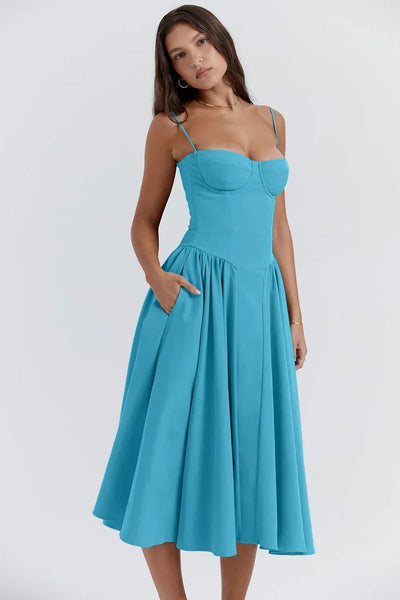 Summer Long Dresses for Women French Retro Spaghetti Straps Dress Corset Slim Sexy Elegant Classy Flower Print  Backless Dresses