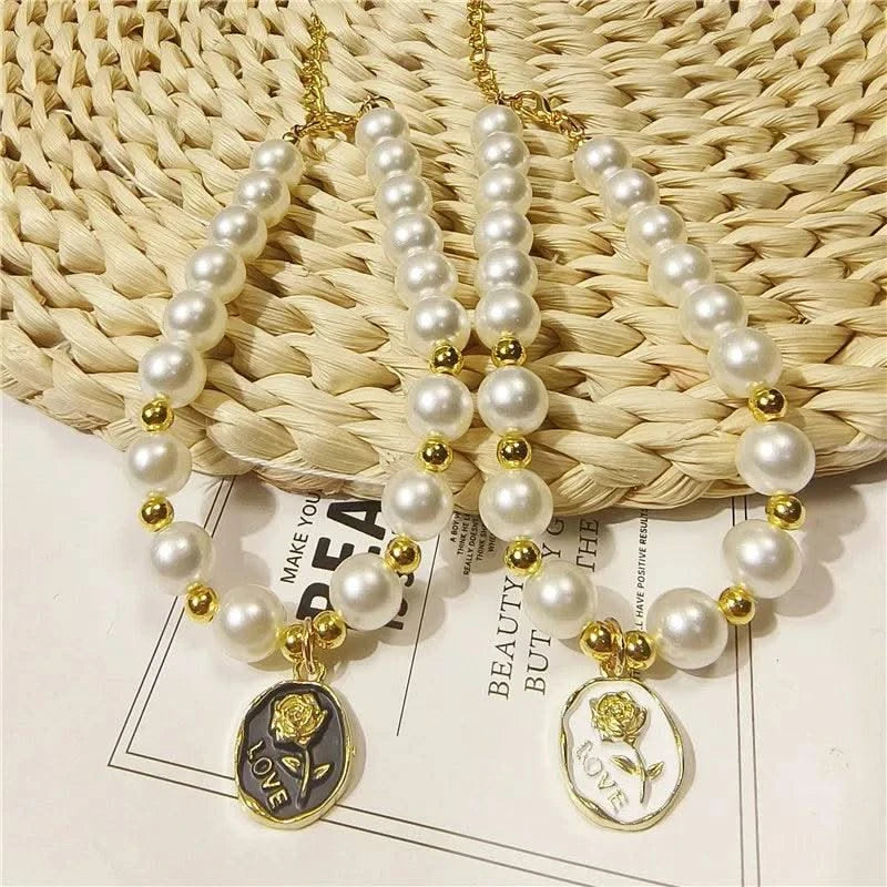 Pet Collar Adjustable Pearl Cat Collars Cute Rose Flower Kitten Puppy Necklace Pet Product Cat Dog Accessories
