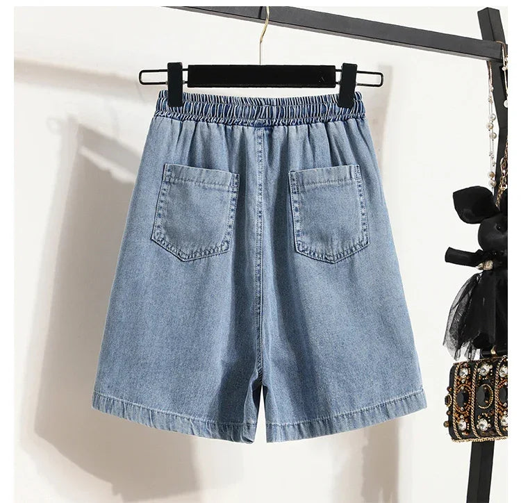 Plus Size Denim Shorts For Women 2024 Summer New Arrivals High Elastic Waist Soft Tencel Loose Blue Jeans Shorts Female Hot Sale