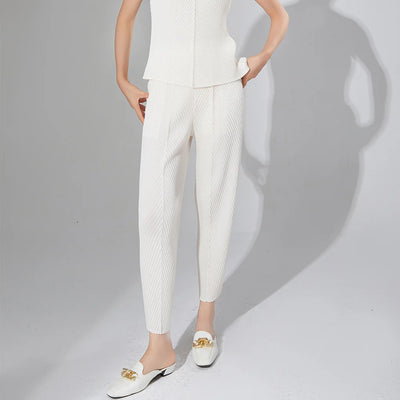 Hot Selling Pants for Women Niche Design Fish Scale Pleats Elastic Waist Fashionable and Versatile Nine-point Miyake Casual