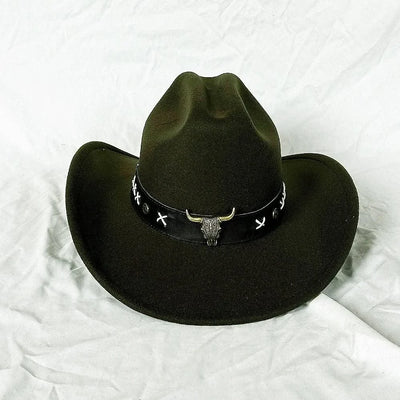Men's Western Women's Cowboy Hat Army Green Men's Women's Cowboy Jazz Hat Wide Brim Felt Fedora Sombrero Hombre