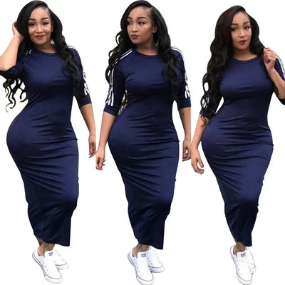 Summer Elegant Dress  for Women 2022 Fashion Casual Half Sleeve Stripe O Neck Mid Female Bodycon Dress vestidos