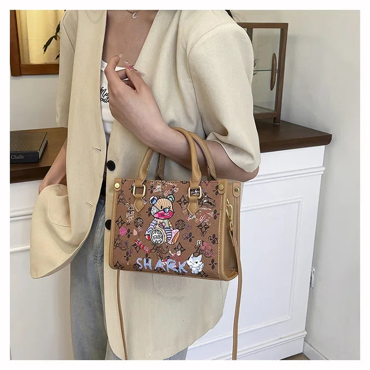 2025 Designer-Inspired Doodle Handbag - Women's Elegant Shoulder Tote, Spacious Summer Crossbody Purse with Top Handle