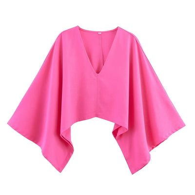 2025 new women's clothing European and American style fashionable linen western style asymmetrical V-neck design linen top