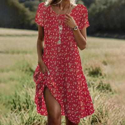 Summer Bohemian Dresses For Women V Neck Short Sleeve Flower Printed Beach Holiday Dress Women Maxi Dresses Boho