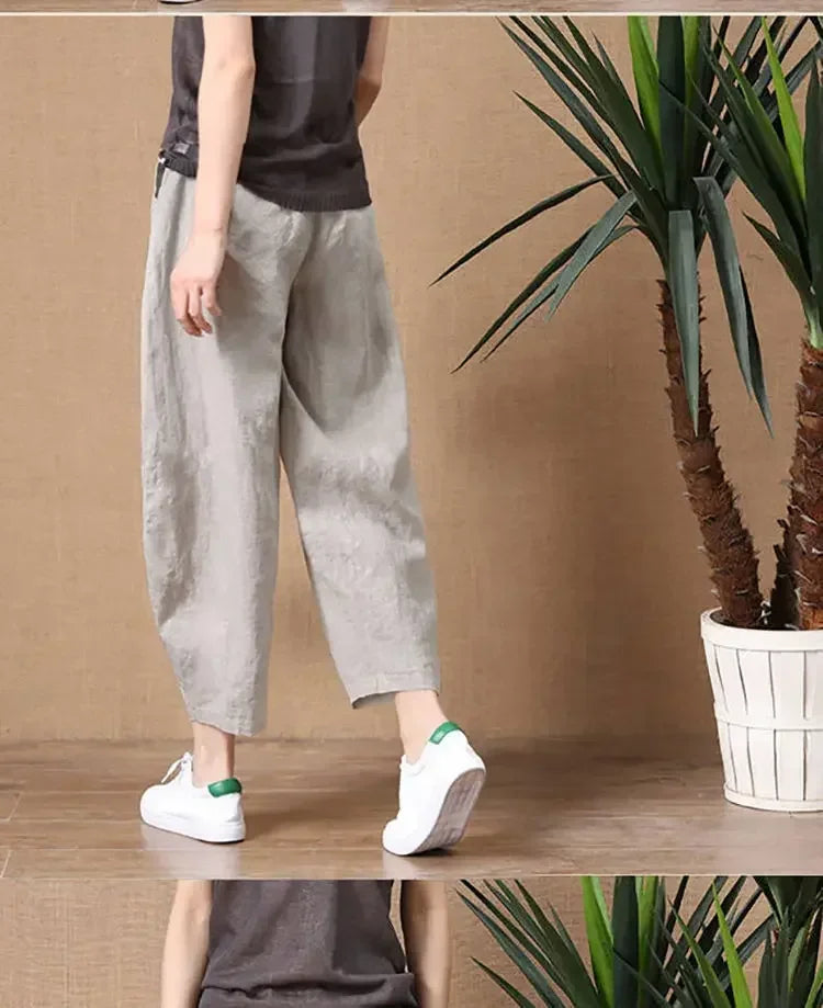 Oversize Pants Summer Thin Nine Points Loose Korean Fashion Women's Clothing Cotton Linen Middle Waist All-match Women's Pants