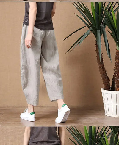 Oversize Pants Summer Thin Nine Points Loose Korean Fashion Women's Clothing Cotton Linen Middle Waist All-match Women's Pants