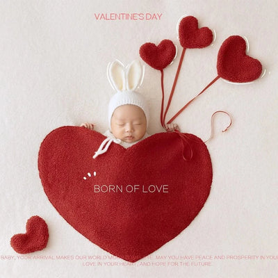 New-Baby Rabbit Costume With Cute Bunny Ear Hat & Love Shape Pocket Background Props | New-born Photography Theme Set