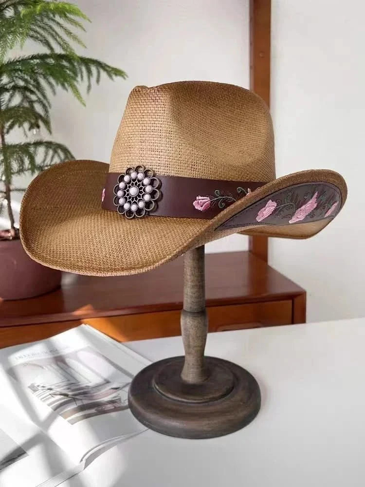 New Lake Blue Western Cowboy Straw Hat 2024 Spring and Summer New Outdoor Sun Hat Men's and Women's Cowboy Hat gorras