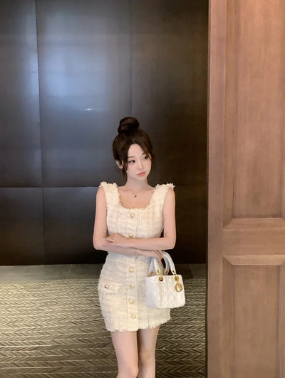High Quality Luxury Small Fragrance Tweed Dresses For Women 2023 Summer Sweet Short Dress Party Vestidos Robes roupas feminina