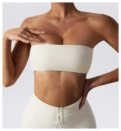 Women Strapless Bra Padded Top Stretchy Fitness Yoga Tops