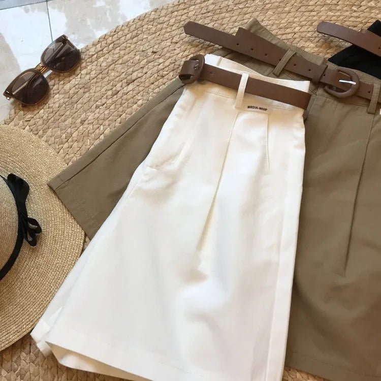 New Wide Leg Shorts for Women 2024 Summer Thin Cotton A Line Short Pants Office Lady Classic Loose Casual Zipper Women‘s Shorts