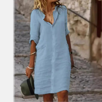 White Spring Cotton Linen Women's Mini Dress Half Sleeve Elegant  Female Trendy Autumn Casual Clothes Office Lady Shirt Dresses