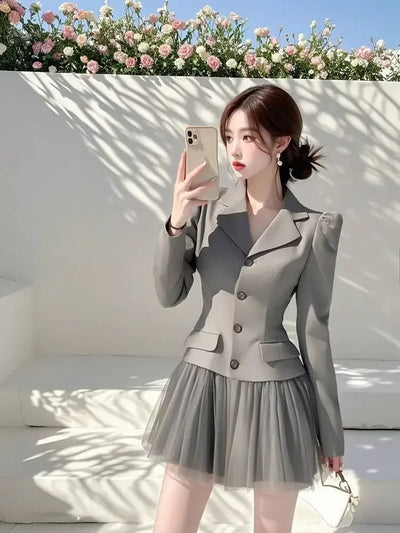 2025 Spring New Korean Elegant Fashion OL Blazer Dresses For Women Single Breasted Slim Bussiness Work Dress Ladies Vestidos