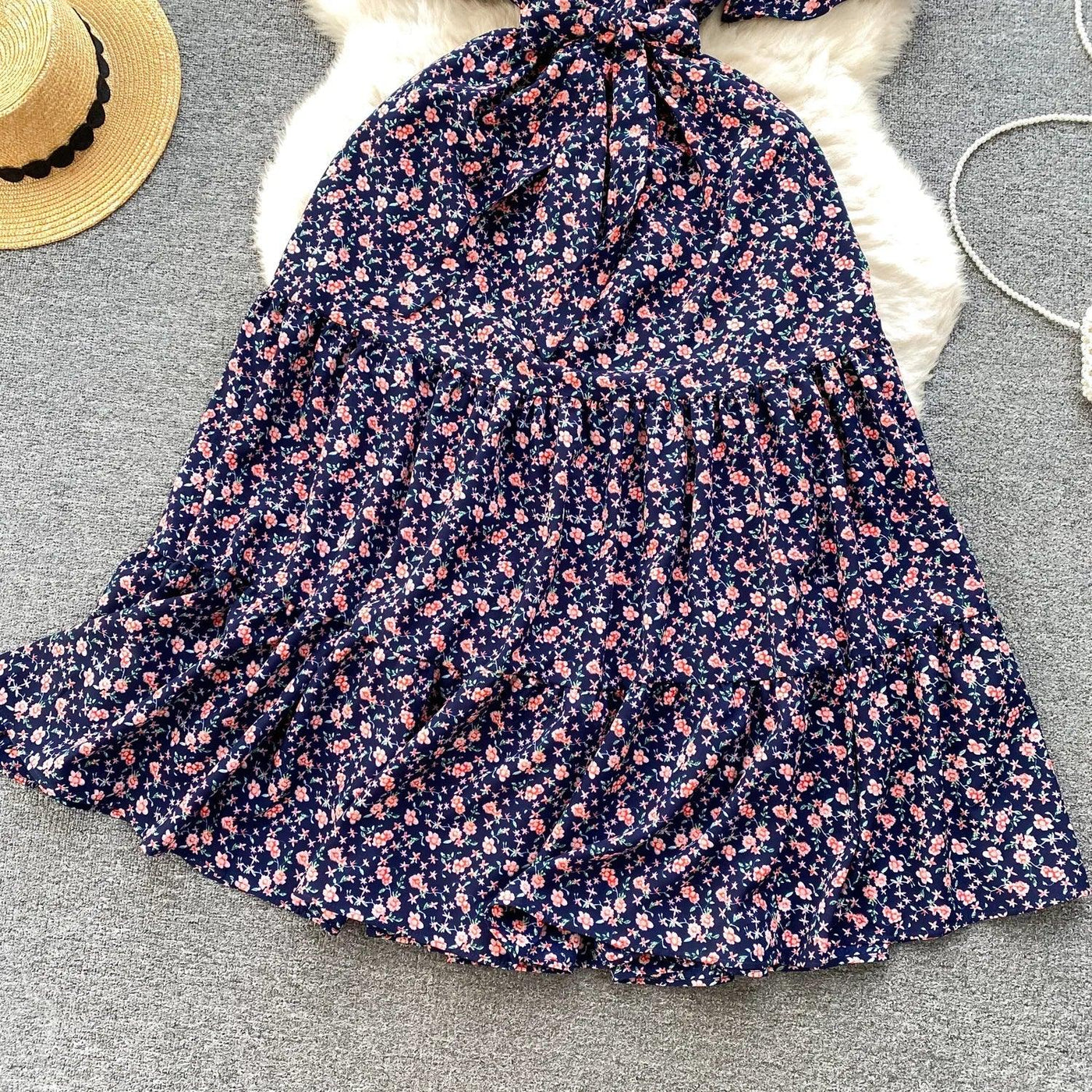 French Chic Dress Beach Style Floral Print Dresses Female V-Neck New Summer Ruffles A-Line Vestidos Women Clothes
