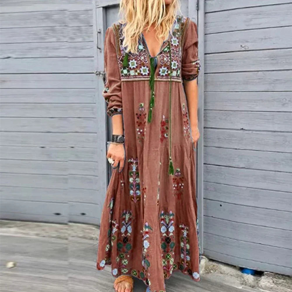 Long Dress for Women 2023 Autumn Beach Bohemian Dresses Casual Vestido Robe Female Clothing Y2K Floral Skirt Elegant Maxi Dress